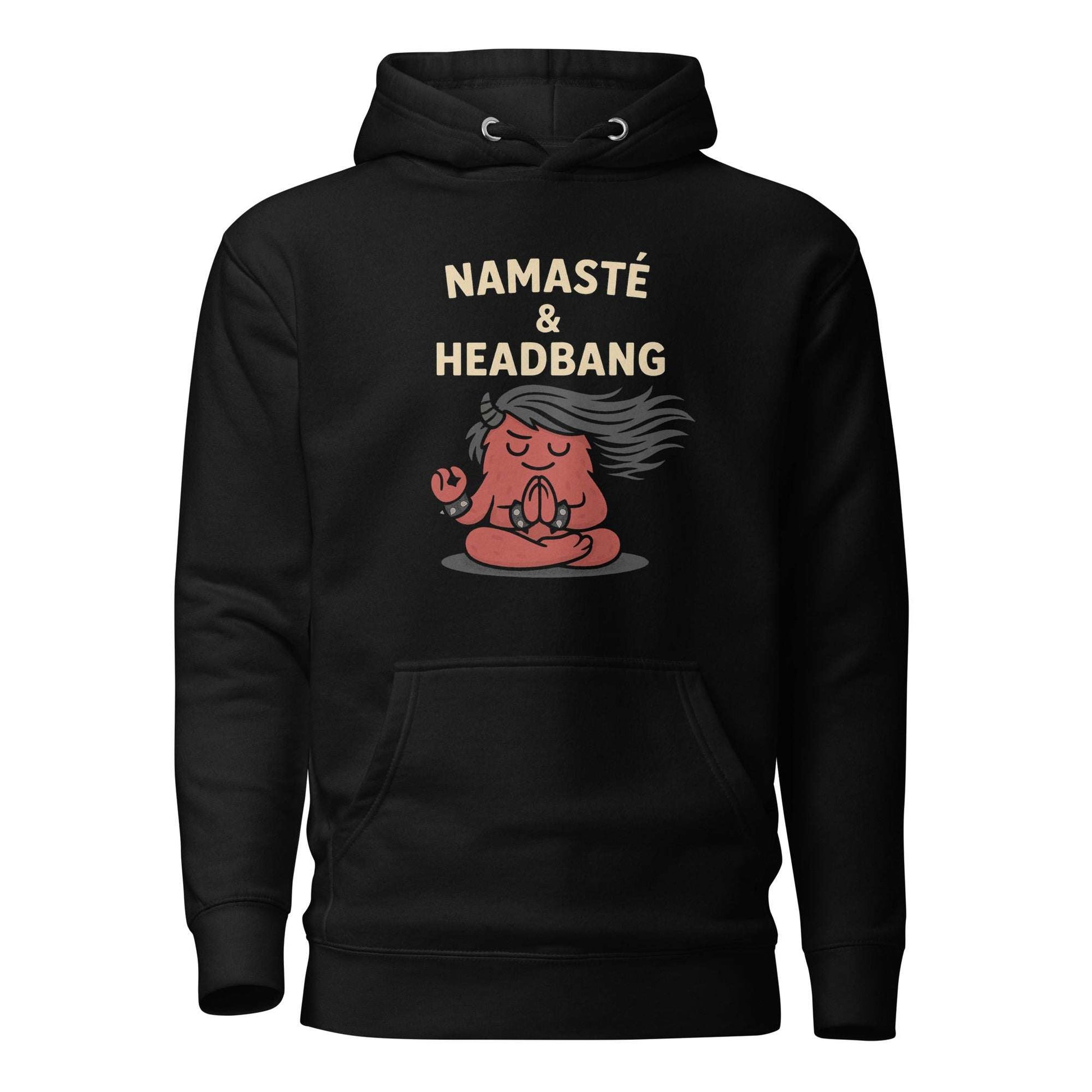 Namasté and Headbang Hoodie aus 100% Baumwolle mit Kapuze und Kängurutasche