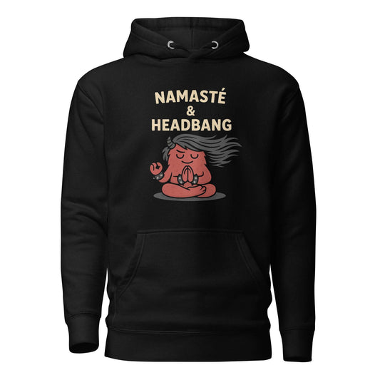 Namasté and Headbang Hoodie aus 100% Baumwolle mit Kapuze und Kängurutasche