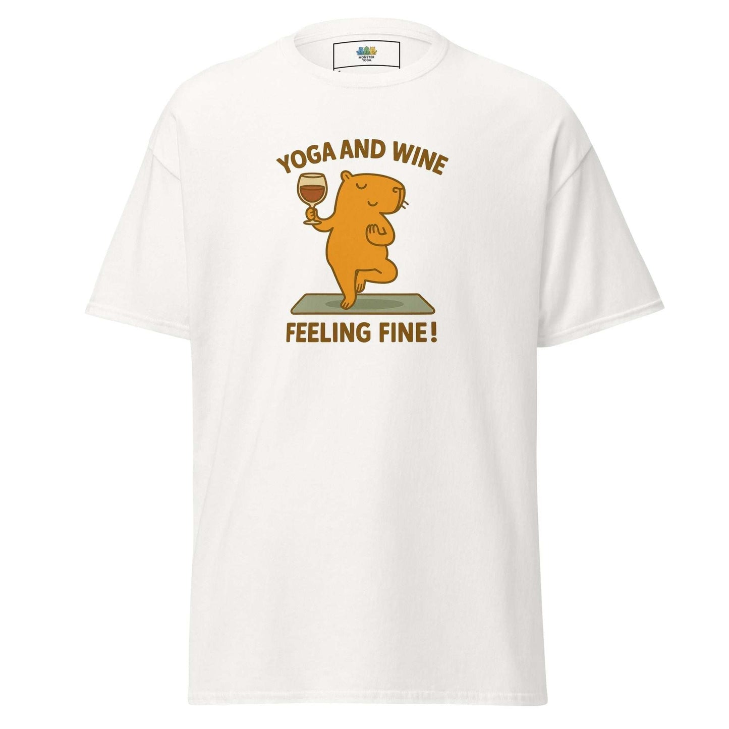Capybara Yoga und Wein klassisches Unisex Baumwoll-T-Shirt in sportlichem Design