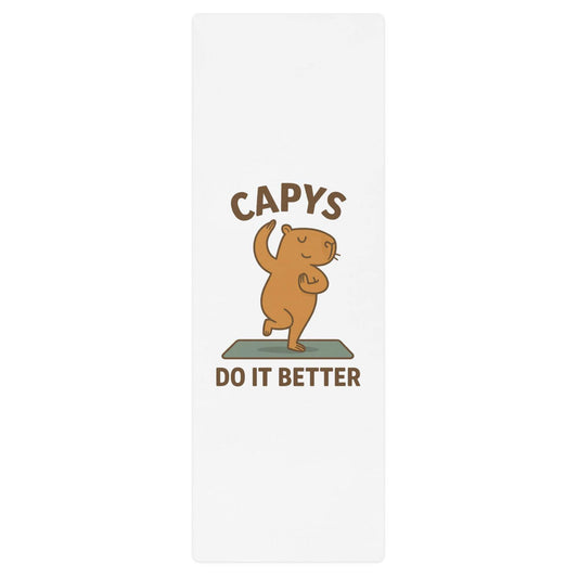 Capybara Yoga mat with anti-slip rubber bottom and soft microsuede top featuring a cute capybara design and motivational text